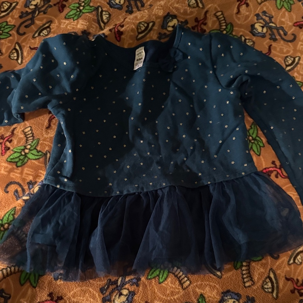 Girls Navy Blue Tulle Hem Long-Sleeve Costume Top